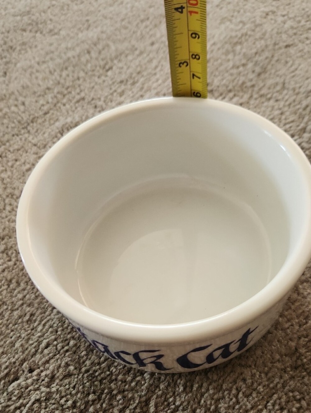 White Ceramic Cat Bowl - Blue Lettering - Picture 3 of 3